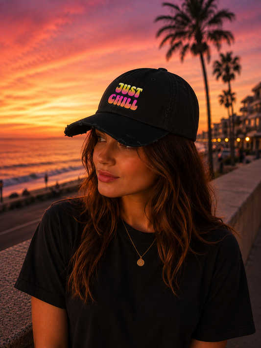"Just Chill" Cap: Orange Sunset Version